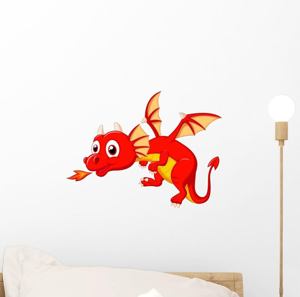 Cute Dragon Cartoon Wall Decal Peel and Stick Graphic (12 in W x 9 in H) WM356241
