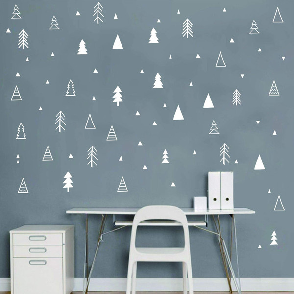 Cute Triangle with Trees Art Decal for Walls Forest Vinyl Sticker Kids Nursery Nordic Home Decor Boy Girls Child Bedroom