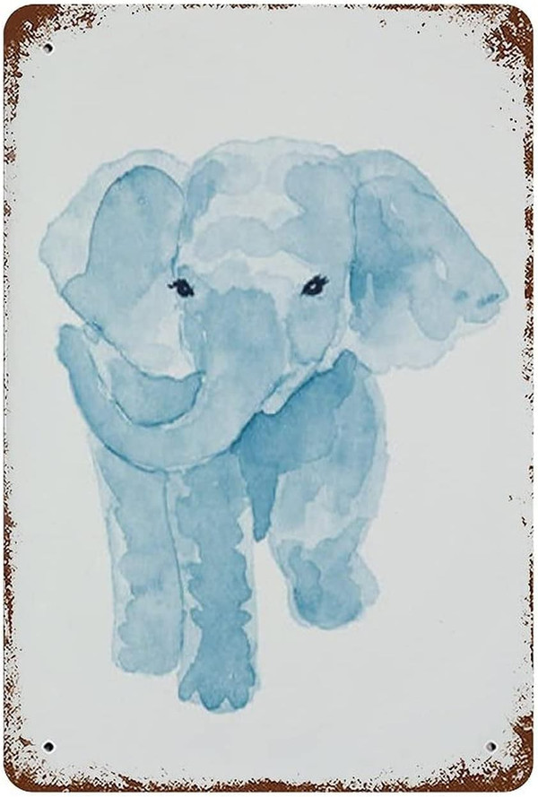 Antique Tin Sign Blue Elephant Kids Room Metal Tin Sign Animal Art Wall Sign Nursery Children Art Wall Sign Baby Boy Sho