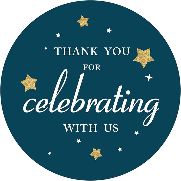 Blue Thank You Little Star or Space Stickers, Boy Baby Shower or Kids Birthday Party Sticker Labels, 2 inch, 40-Pack