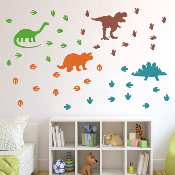 Dinosaurs Wall Decal Dinosaur Footprints&Tracks Stickers Vinyl Wall Art for Boys&Girls Kids Bedroom Nursery Room Wall De