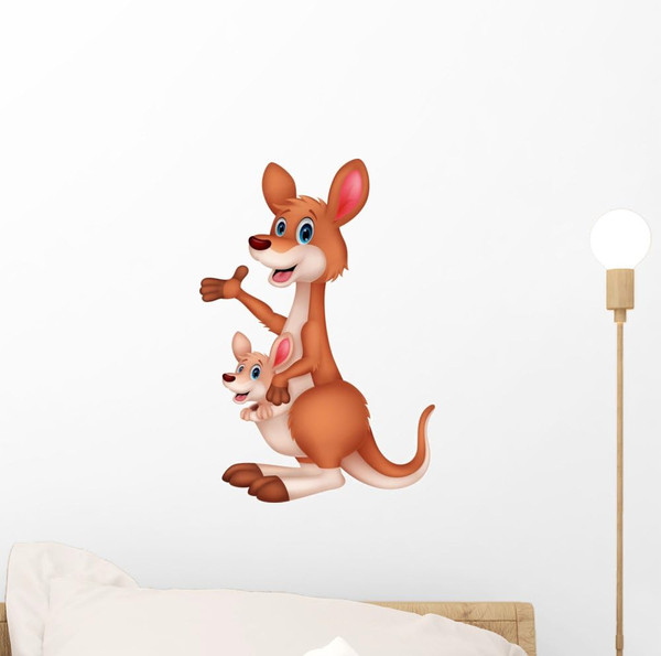 Mother and Baby Kangaroo Wall Decal Peel and Stick Graphic (12 in H x 8 in W) WM30447
