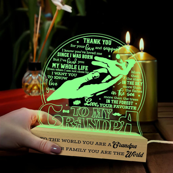 to My Grandpa Lamp, Grandpa Acrylic Night Light, Fathers Day Birthday Gifts for Grandpa Grandfather, 3D Illusion Lamp w/