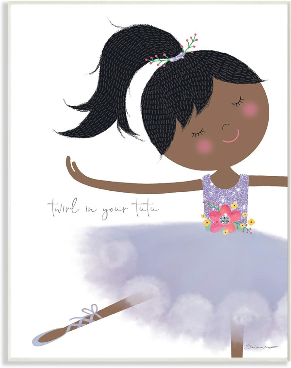 The Kids Room by Stupell Twirl Black Haired Ballerina in Purple Tutu Wall Plaque Art, 10x15, Multi-Color