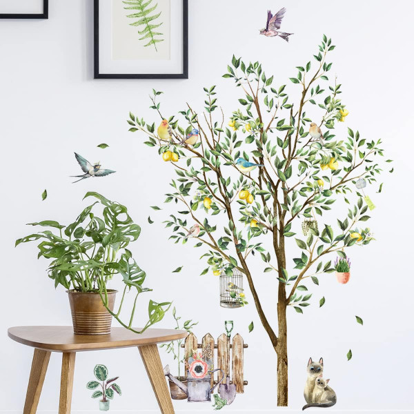 Green Tree Wall Decals Birds Tree Wall Decor Birdcage Tree Wall Stickers Removable Peel and Stick Art DIY for Kids Nurse