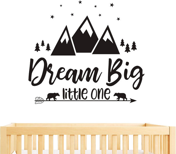 Dream Big Little One Quote Wall Decals, Nursery Wall Decals, Quote Decal, Woodland Wall Stickers, Vinyl Wall Decals for