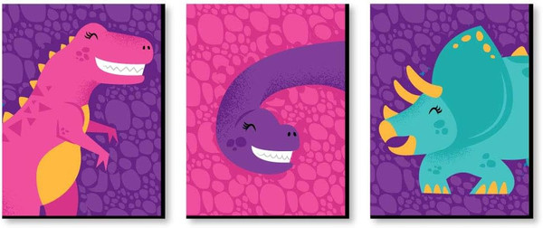 Big Dot of Happiness Roar Dinosaur Girl - Dino Mite T-Rex Nursery Wall Art and Kids Room Decorations - Gift Ideas - 7.5