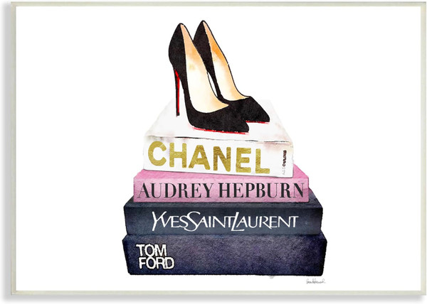 Stupell Industries Glam Fashion Book Set Black Pump Heels Oversized Wall Plaque Art, Proudly Made in USA