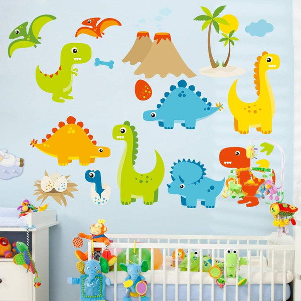 Cute Cartoon Dinosaur Wall Decals, Peel and Stick Colorful Wall Art Mural for Kids Bedroom,Nursery, Classroom & More,17.