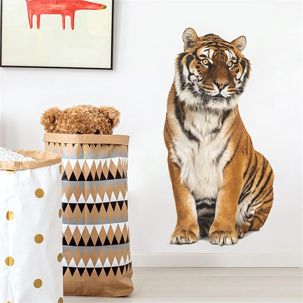 ROFARSO Lifelike Cool Tiger Jungle Animal Wall Stickers Removable Wall Decals Art Decorations Decor for Bedroom Living R
