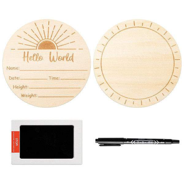 R HORSE Baby Birth Announcement Sign with Marker Pen, Wooden Baby Birth Sign with Ink Pad for Baby Hand and Footprints,