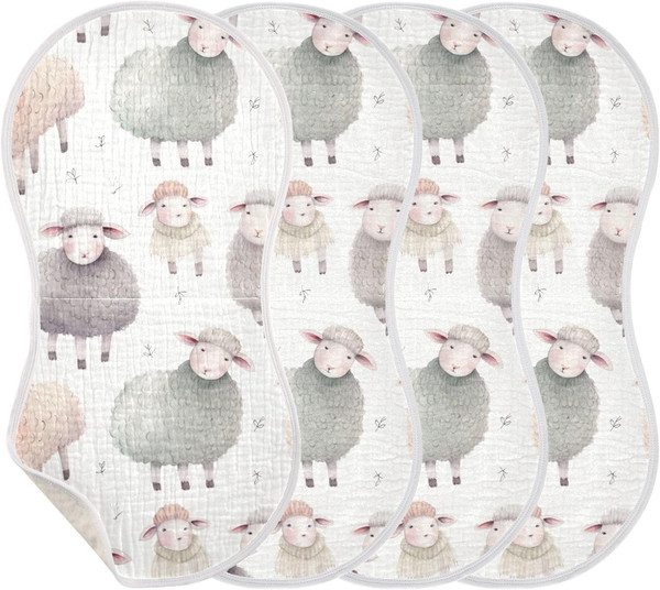Cute Sheep Burp Cloths for Baby Boys Girls 4 Pack Burping Cloth, Burp