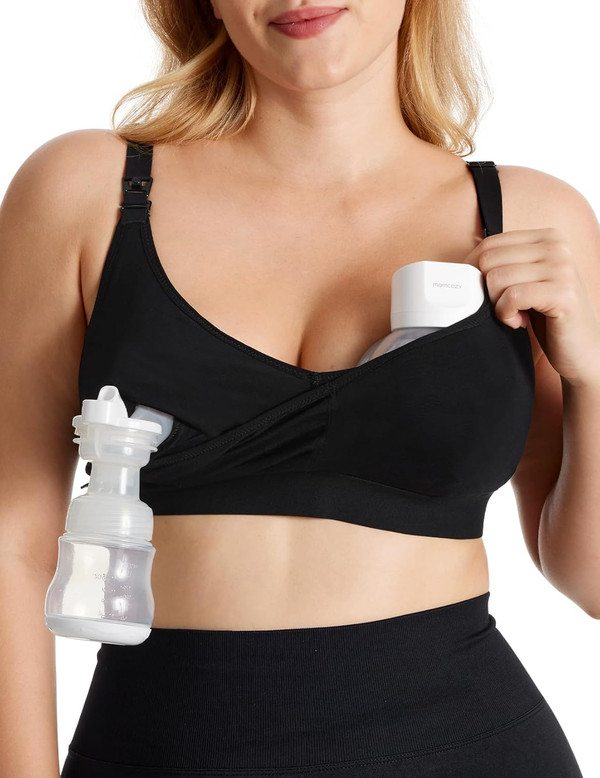Momcozy V Neck Pumping Bra Hands Free, Comfort All-Day Wear Hands Free