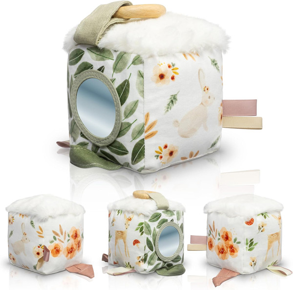 Soft Toy Block with Wooden Ring for Babies 0-3 and 0-6 Months - The Pe