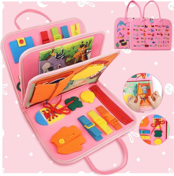 Toddler Girl Toys Busy Board Pink - Birthday Gifts 2 Year Old Girls 1-