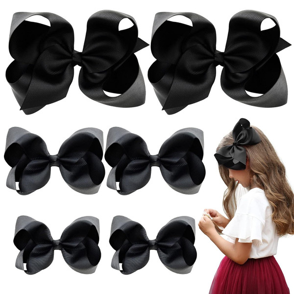 AILEAM Hair Bows for Girls 6PCS Girls Toddler bows Clips Black Grosgra