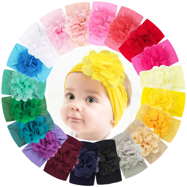 CÉLLOT 20 Colors 4 Inch Chiffon Flower Baby Girls Headbands Soft Elast