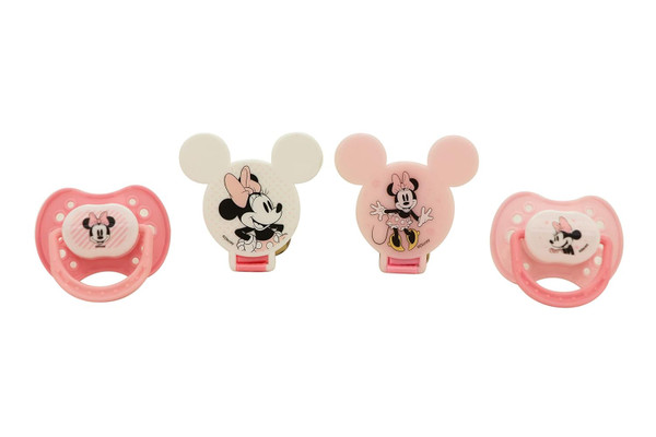 Disney Cudlie Minnie Mouse Baby Girl 4 Pack of 2 Pacifiers & 2 Clips w