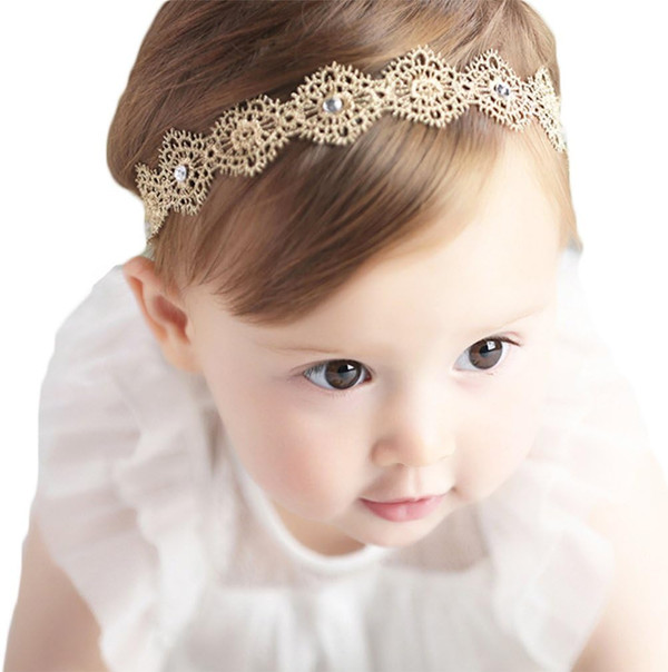 DANMY Baby Girl Super Elastic Headband,Cotton Lace Toddler Hair Band,I