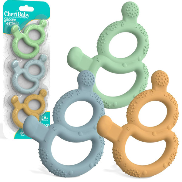 Baby Teething Toys for Babies 0-6 Months Set of 3, Cheri Baby Teether