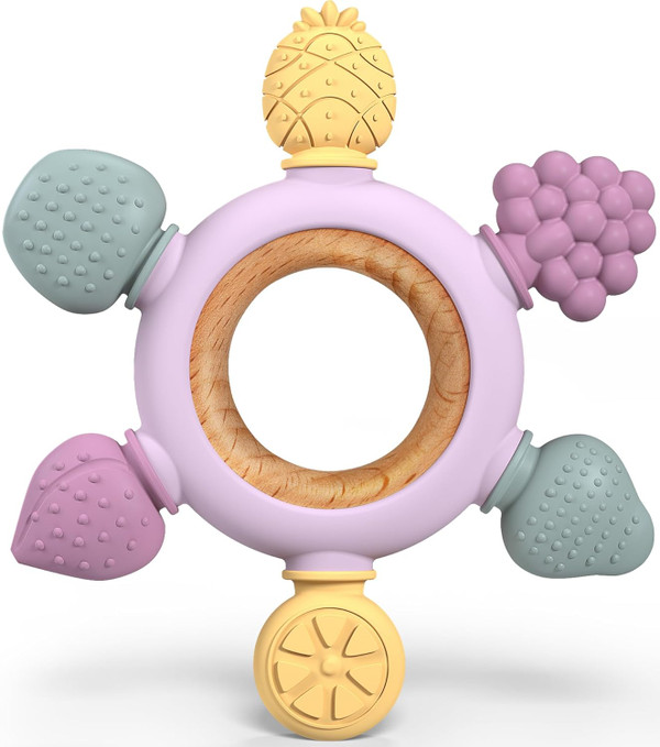 GJZZ Baby Teething Toys Silicone Teethers BPA Free Fruit Shape with Wo