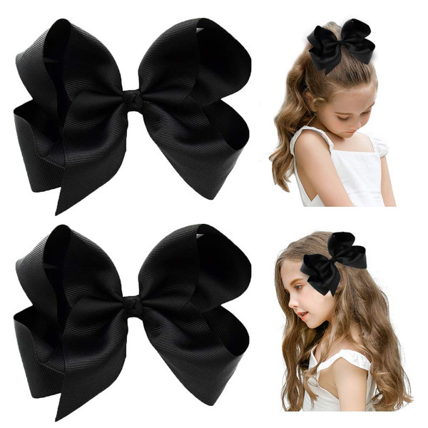 DEEKA 2 PCS 6" Big Hand-made Grosgrain Ribbon Solid Color Hair Bows Al
