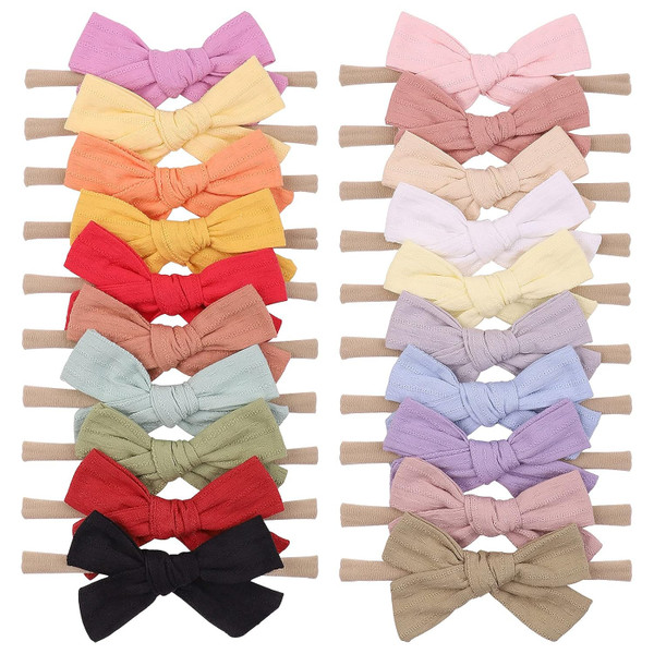 20pcs Baby Girls Cotton Hair Bows Headbands Nylon Hair Bands Elastic H