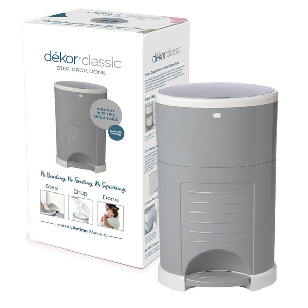 Diaper Dekor Classic Hands-Free Diaper Pail | Gray | Easiest to Use |