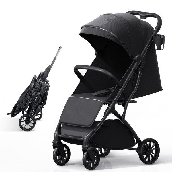 Lightweight Baby Travel Stroller, Compact Toddler Strollers w Telescoping Handle, Cup Holder & Storage Pocket, One-Hand