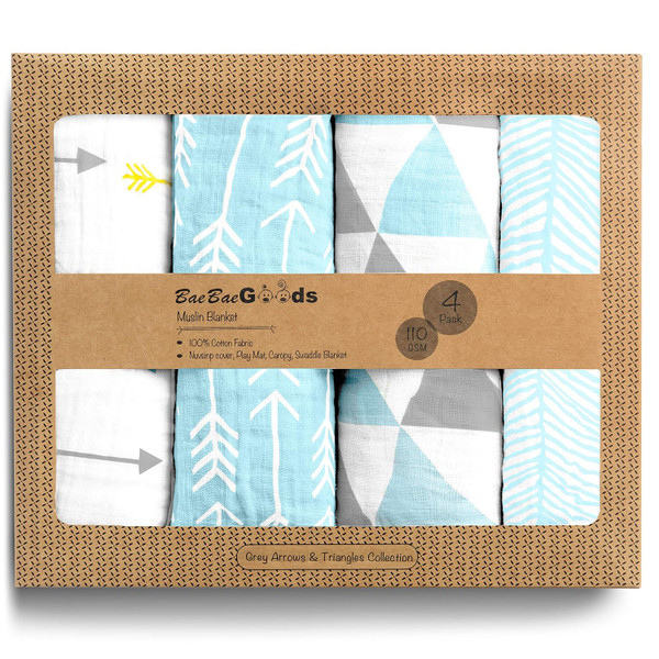 Muslin Swaddle Blankets  Soft Pure Cotton Muslin Blankets  4 Pack of Breathable Swaddle Blankets  Unisex Baby Swaddle