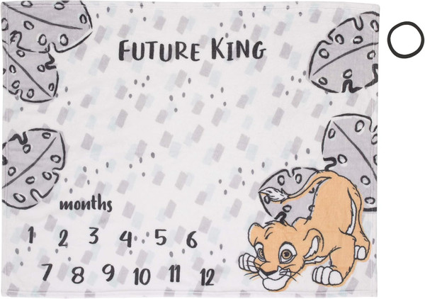 Disney Lion King Simba, Grey, White & Tan Super Soft Milestone Baby Blanket, Grey, White, Charcoal, Tan