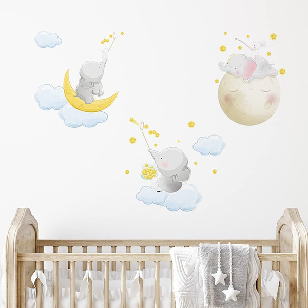 funlife DIY Elephant Wall Decals, PVC Peel and Stick Wall Stickers for Nursery Kids Bedroom Bathroom Playroom Home Décor