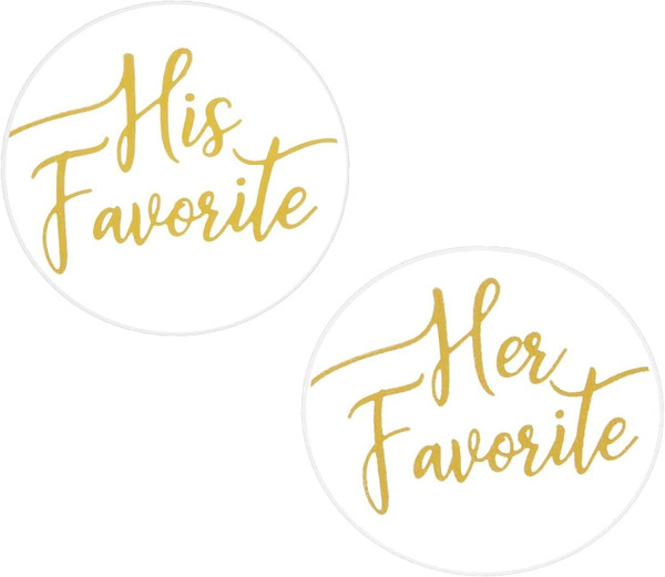 Gold Foil Stickers for Weddings, His Favorite, Her Favorite (1 in, 200 Pieces)