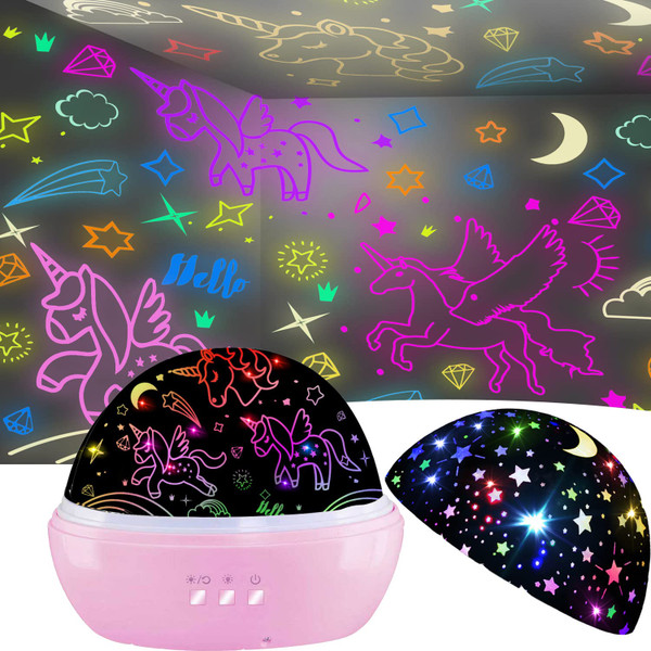 Night Light for Kids,Girls Unicorns and Star Light Projector 360 Degree Rotation 16 Colors Mode,Kawaii Room Decor,Unicor
