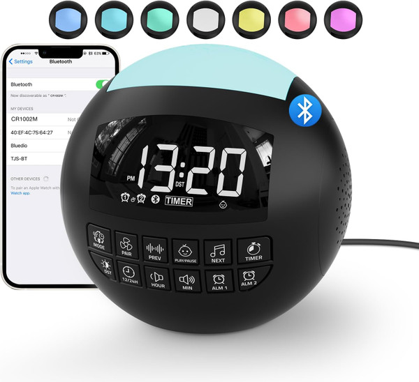 5-in-1 White Noise Sound Machine + Bluetooth + Night Light, 42 Soothing Sounds Sleep Machine for Kids Baby Adults, 8 Tim