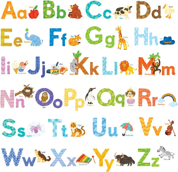 DECOWALL DS8-1608 Watercolour Animal Alphabet ABC Kids Wall Stickers Decals Peel and Stick Removable for Nursery Bedroom