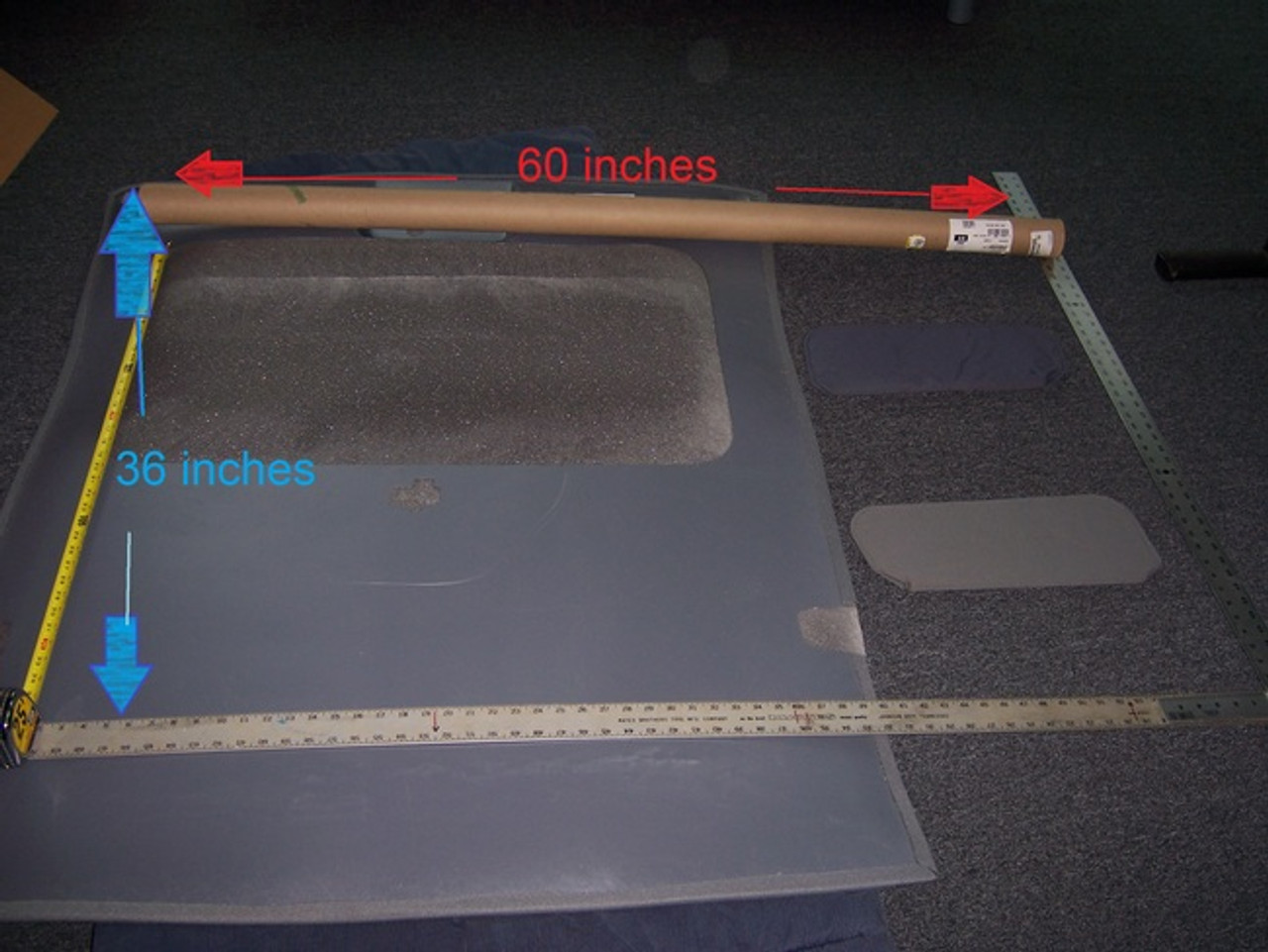 Photo displays the size of 1 extra yard of headliner material for suggested purchase available through Highway Stars