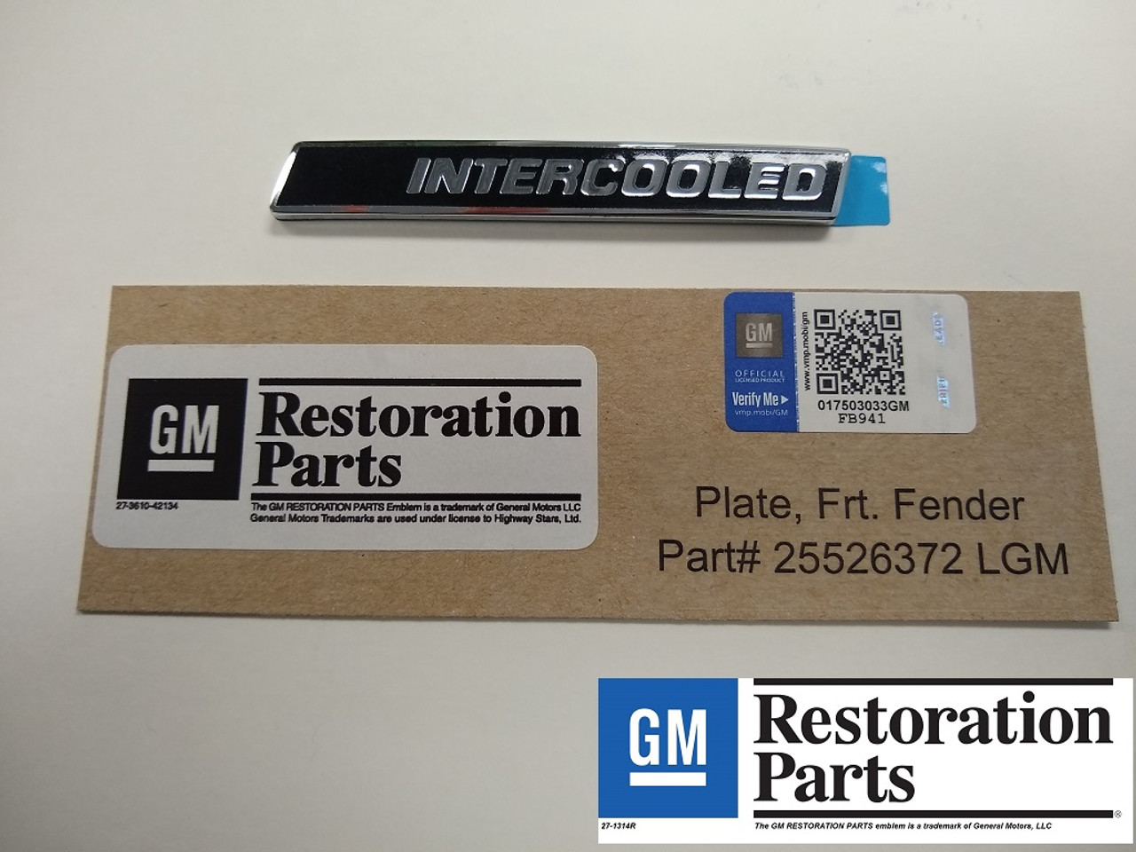 Licensed GM Restoration Intercooled badge # 25526372 LGM for 1986 1987 Buick Turbo Regal Grand National GNX
