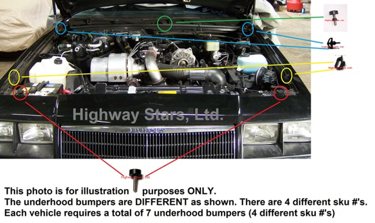 Photo showing the Correct type of hood bumpers for Grand National  sold at Highway Stars Photo showing the Correct type of hood bumpers for Grand National  sold at Highway Stars