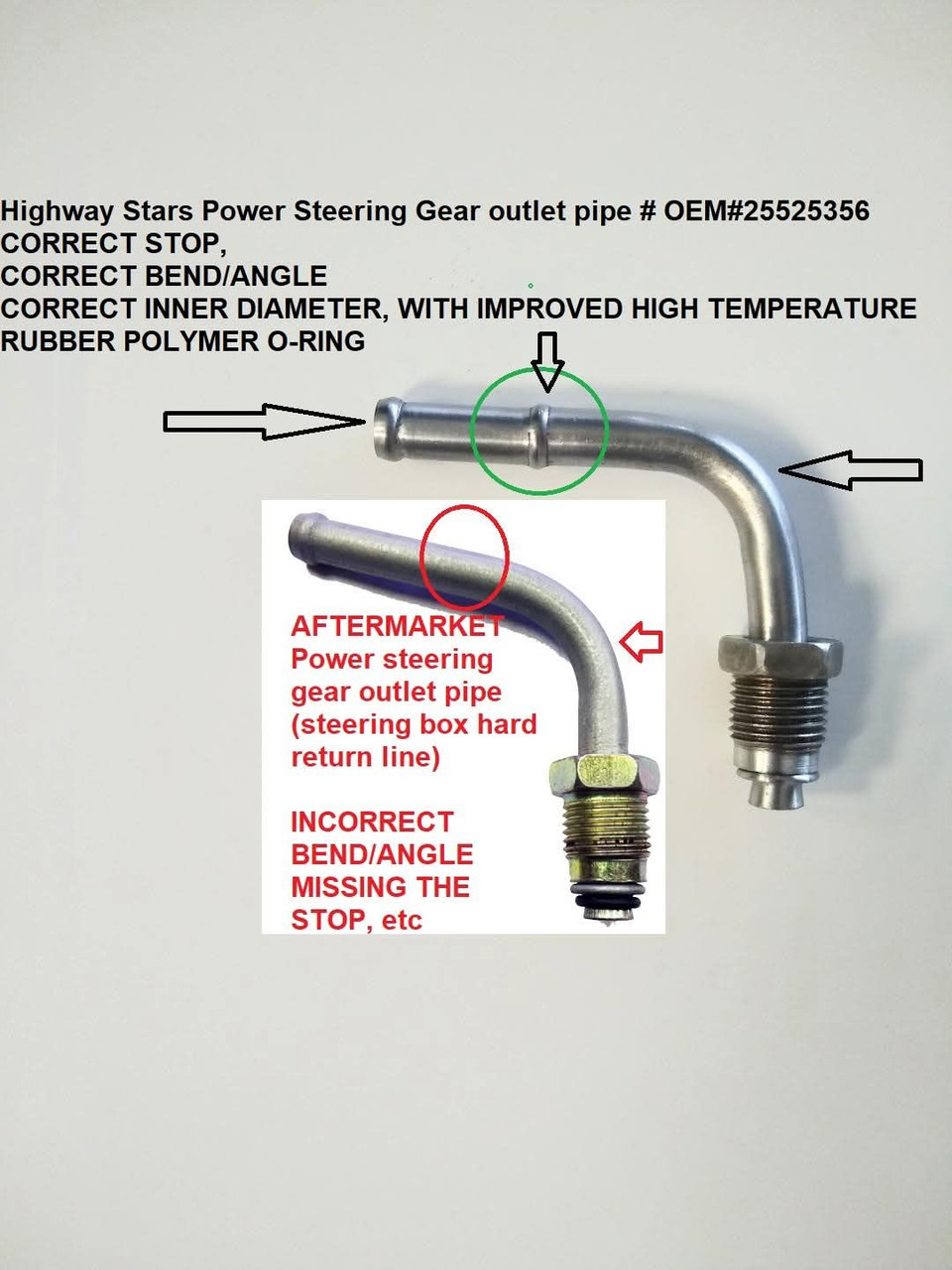 Power Steering Gear Outlet (Return) - OEM Steel - GM# 25525356 HIGHWAY STARS