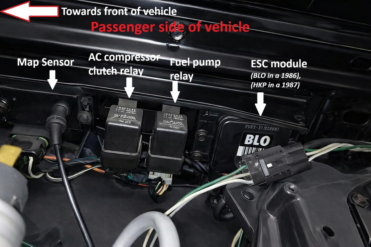 Passenger side of vehicle showing placement of the compressor clutch relay #10034222