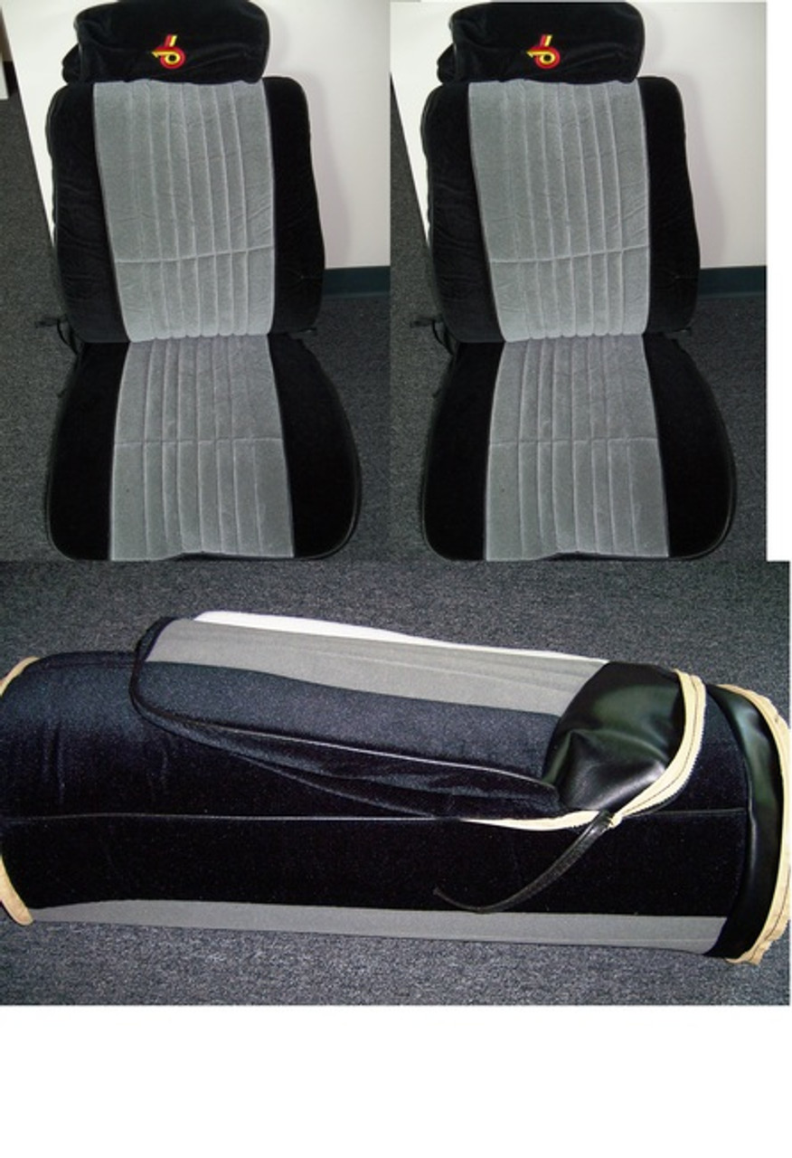 1986 1987 Grand National seat covers complete front and rear with embroidered headrests available through Highway Stars  SKU 729 Grand National Reproduction Material Front Bucket Seat, Head Rest and rear Bench Seat Covers	
