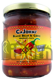 Jar of Cajohns Black Bean and Corn Ghost Salsa