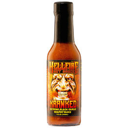 Bottle of Hellfire Kranked Black Garlic Hot Sauce
