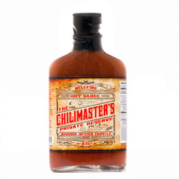 6.75oz bottle of Hellfire Chilimaster's Reserve Bourbon Chipotle Hot Sauce