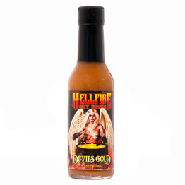 Bottle of Hellfire Devil's Gold Hot Sauce