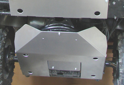 KM2136, Rear Skid Plate, installed, viewed from front/below vehicle