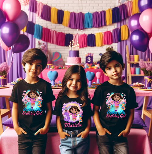 Dora The Explorer Birthday Party Personalized Custom Family Black Shirt Pack