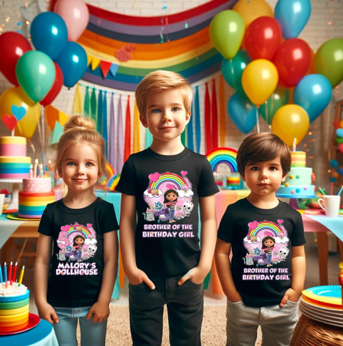 Gabby's Dollhouse Birthday Party Personalized Custom Family Black Shirt Pack