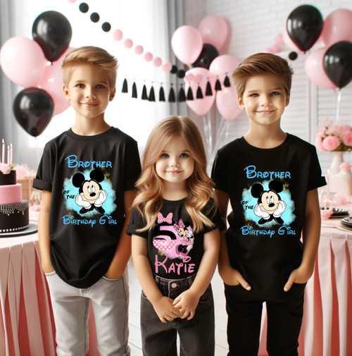 Minnie Mouse Birthday Party Personalized Custom Family Black Shirt Pack